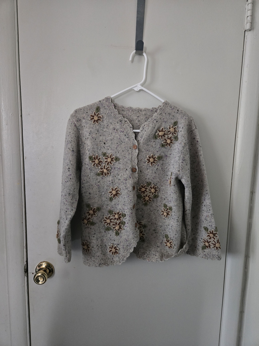 Gray Floral Embroidered Button Cardigan Sweater